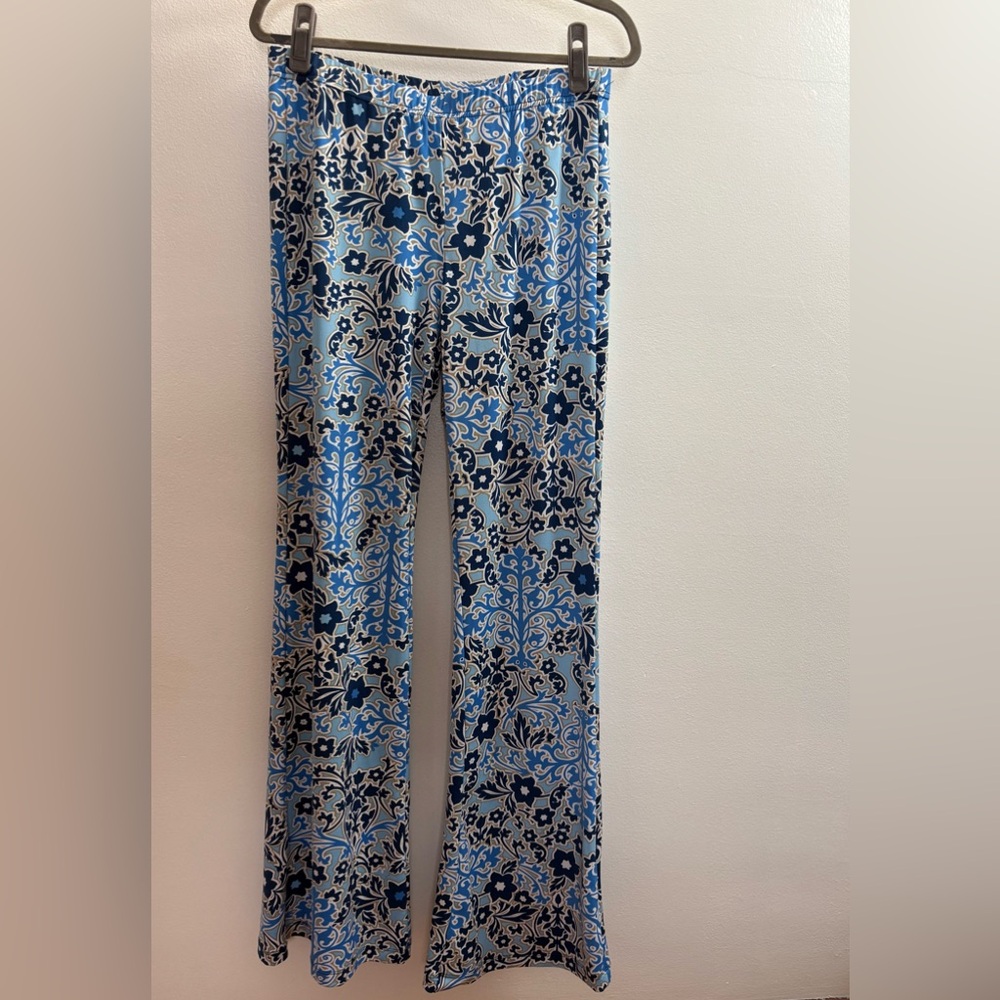 NWOT New Directions Blue Floral Stretch Palazzo Pants M